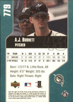 2002 Upper Deck 40-Man #779 A.J. Burnett Back