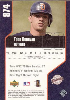 2002 Upper Deck 40-Man #874 Todd Donovan Back