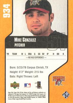 2002 Upper Deck 40-Man #934 Mike Gonzalez Back
