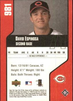 2002 Upper Deck 40-Man #981 David Espinosa Back