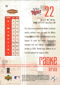 2002 Upper Deck Ballpark Idols #75 Brad Radke Back