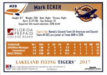 2017 Grandstand Lakeland Flying Tigers #NNO Mark Ecker Back