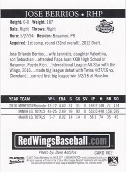 2017 Choice Rochester Red Wings #2 Jose Berrios Back