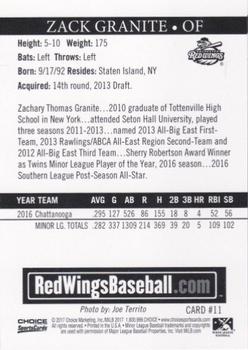 2017 Choice Rochester Red Wings #11 Zack Granite Back