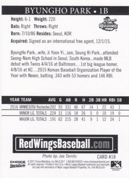 2017 Choice Rochester Red Wings #18 Byung Ho Park Back
