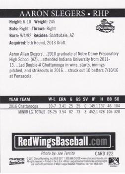 2017 Choice Rochester Red Wings #22 Aaron Slegers Back