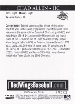 2017 Choice Rochester Red Wings #26 Chad Allen Back