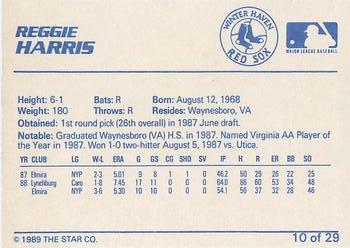1989 Star Winter Haven Red Sox - Platinum #10 Reggie Harris Back