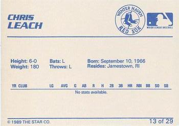 1989 Star Winter Haven Red Sox - Platinum #13 Chris Leach Back