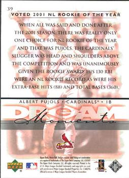 2002 Upper Deck Honor Roll #39 Albert Pujols Back