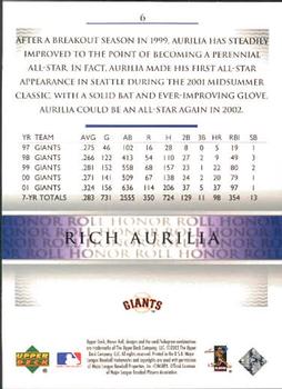 2002 Upper Deck Honor Roll #6 Rich Aurilia Back