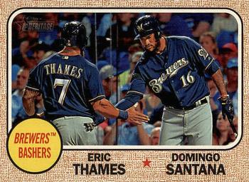 2017 Topps Heritage - Combo Cards #CC-6 Brewers Bashers (Eric Thames / Domingo Santana) Front