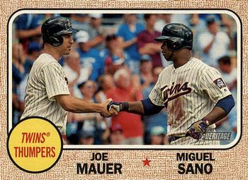 2017 Topps Heritage - Combo Cards #CC-12 Twins Thumpers (Joe Mauer / Miguel Sano) Front