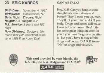 1996 Los Angeles Dodgers Police #23 Eric Karros Back