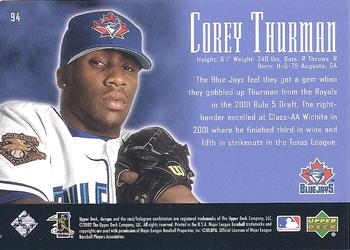 2002 Upper Deck Piece of History #94P Corey Thurman Back