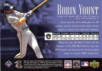 2002 Upper Deck Piece of History #51 Robin Yount Back