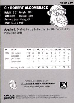 2008 Choice Mahoning Valley Scrappers #2 Robert Alcombrack Back