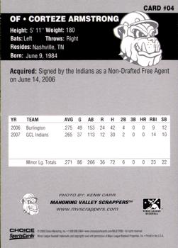 2008 Choice Mahoning Valley Scrappers #4 Corteze Armstrong Back