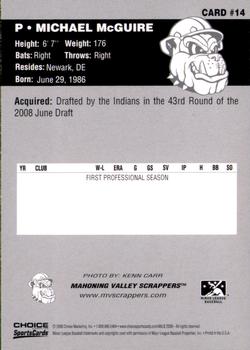 2008 Choice Mahoning Valley Scrappers #14 Michael McGuire Back