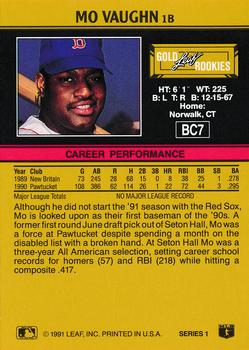 1991 Leaf - Gold Rookies #BC7 Mo Vaughn Back