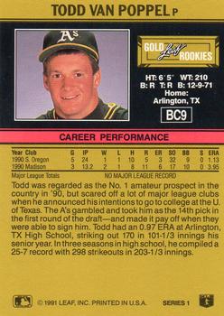 1991 Leaf - Gold Rookies #BC9 Todd Van Poppel Back