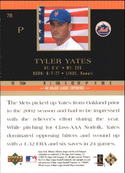 2002 Upper Deck Ultimate Collection #78 Tyler Yates Back