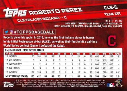2017 Topps Cleveland Indians 5x7 #CLE-6 Roberto Perez Back