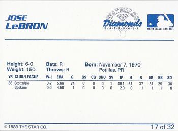 1989 Star Waterloo Diamonds - Platinum #17 Jose LeBron Back