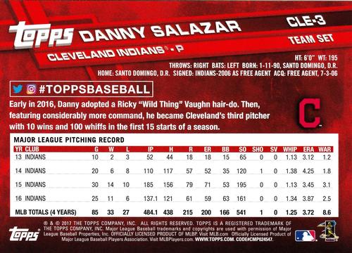2017 Topps Cleveland Indians 5x7 - Gold #CLE-3 Danny Salazar Back