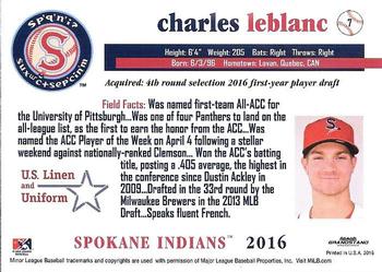 2016 Grandstand Spokane Indians #7 Charles Leblanc Back
