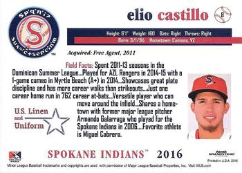 2016 Grandstand Spokane Indians #8 Elio Castillo Back