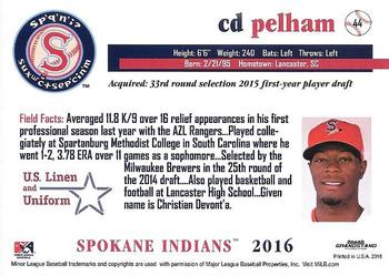 2016 Grandstand Spokane Indians #44 CD Pelham Back