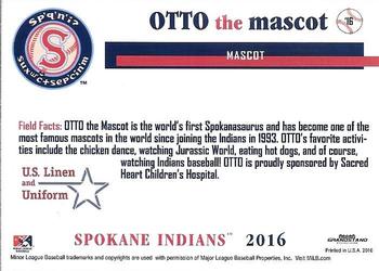 2016 Grandstand Spokane Indians #NNO Otto the Mascot Back