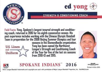 2016 Grandstand Spokane Indians #NNO Ed Yong Back