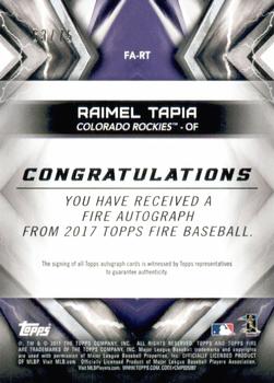 2017 Topps Fire - Autographs Green #FA-RT Raimel Tapia Back