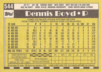 1990 O-Pee-Chee - White Back (Test Stock) #544 Dennis Boyd Back