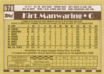 1990 O-Pee-Chee - White Back (Test Stock) #678 Kirt Manwaring Back