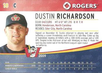 2009 Rogers Winnipeg Goldeyes SGA #NNO Dustin Richardson Back