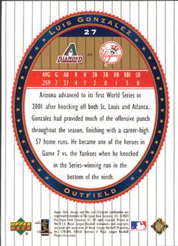 2002 Upper Deck World Series Heroes #27 Luis Gonzalez Back