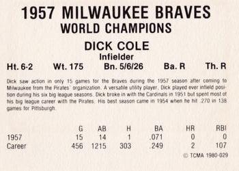 1980 TCMA 1957 Milwaukee Braves #029 Dick Cole Back