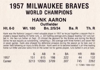 1980 TCMA 1957 Milwaukee Braves #032 Hank Aaron Back