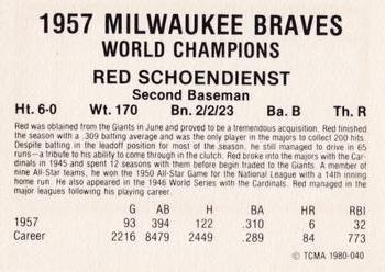 1980 TCMA 1957 Milwaukee Braves #040 Red Schoendienst Back