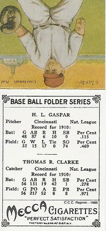 1988 Card Collectors 1911 Mecca Double Folders (T201) (Reprint) #NNO Harry Gaspar / Tommy Clarke Back