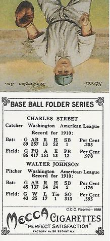 1988 Card Collectors 1911 Mecca Double Folders (T201) (Reprint) #NNO Walter Johnson / Gabby Street Back