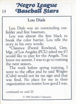 1984 Decathlon Negro League Baseball Stars #14 Lou Dials Back