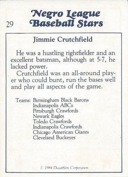 1984 Decathlon Negro League Baseball Stars #29 Jimmie Crutchfield Back