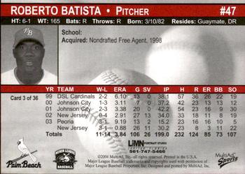 2004 MultiAd Palm Beach Cardinals #3 Roberto Batista Back