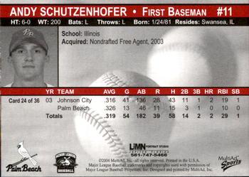 2004 MultiAd Palm Beach Cardinals #24 Andy Schutzenhofer Back