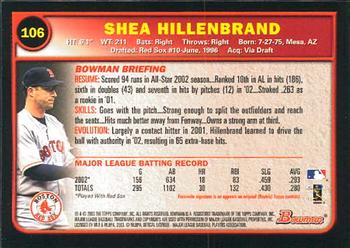 2003 Bowman #106 Shea Hillenbrand Back