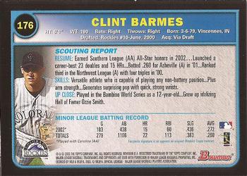 2003 Bowman #176 Clint Barmes Back